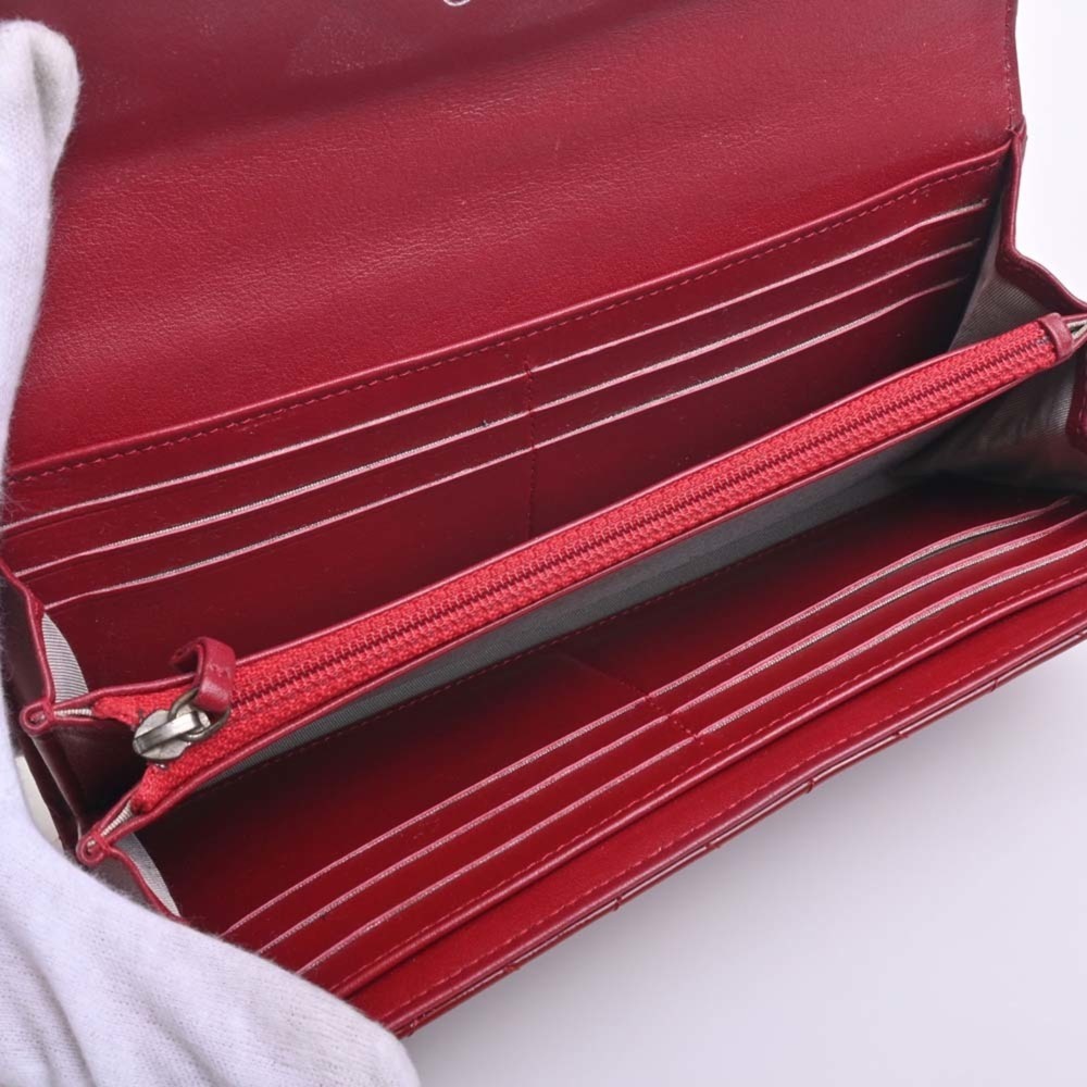 CHANEL Patent Brilliant Matelasse Coco Mark Bifold Long Wallet Red Ladies - Picture 4 of 8